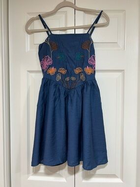 Fabrik Dress cornflower blue embroidered mini dress size small